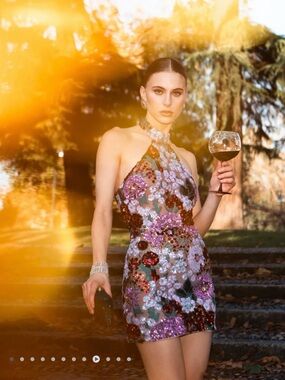 Polasa Halter Sleeveless Sequins Flower Mini Dress